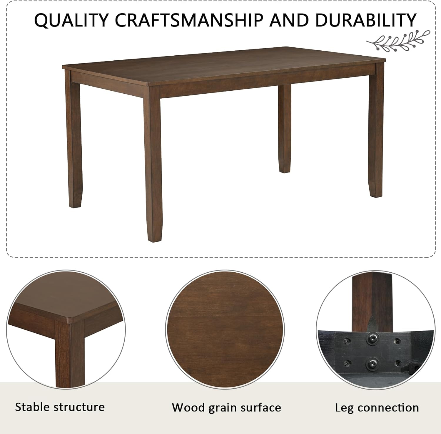 LUMISOL 7-Piece Modern Dining Table Set with Upholstered Chairs of 6, Wooden Rectangular Table for 6-8 People, Farmhouse Kitchen Set for Restaurant, Walnut