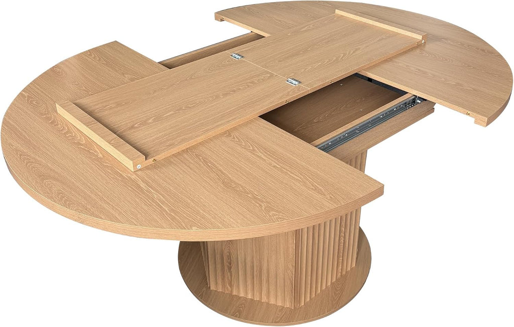 62.99'' Extendable Round Oval Dining Table for 4-6, Modern Wood Expandable Kitchen Dinner Conference Table for Living Room Office, Light Brown