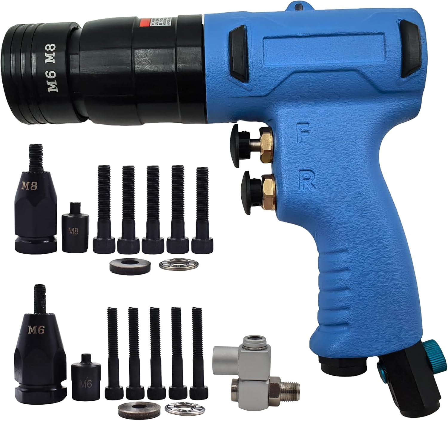 Air Rivet Nut Tool Kit, Pneumatic Pull Nut Setter with M6, M8 Mandrels for Sheet Metal Fastening Threaded Insert Installation