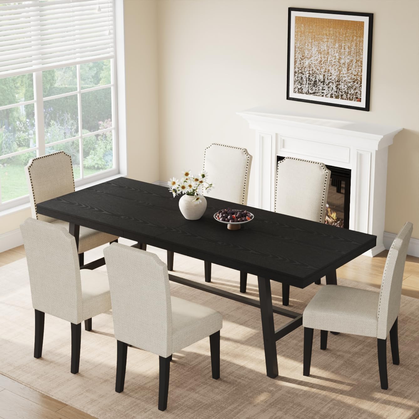 GarveeHome Industrial Dining Table for 8-10 People, 86.61' Long Large Kitchen Table with Sturdy Metal Frame, Rectangular Counter for Dinner, Kitchen, Dining Room (Black, 87' Non-extendable)