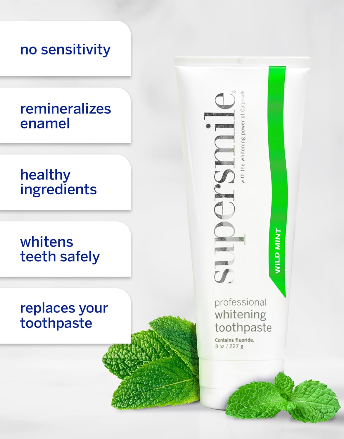 Supersmile Whitening Toothpaste - Wild Mint Flavor - Pack of 2-8oz Tubes