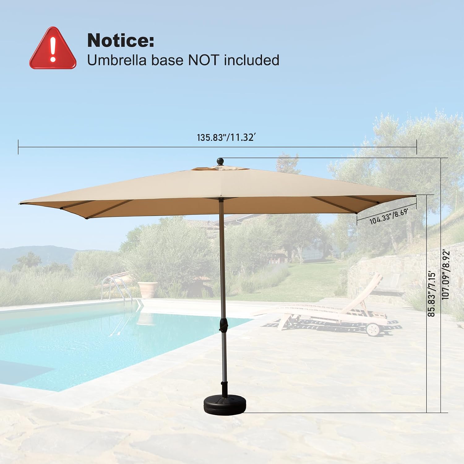 Domi 9' x 11.5' Rectangular Patio Umbrella Outdoor Table Umbrella with 8 Sturdy Ribs & Crank, Aluminum Market Umbrella UV Protection Waterproof Sun Umbrella for Deck Pool Backyard Beach, Beige