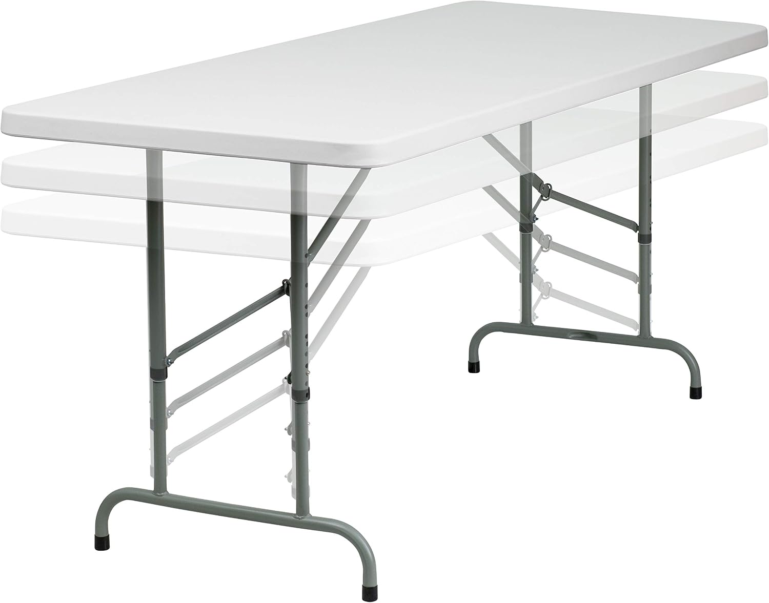 Flash Furniture Kathryn 6' Rectangular Adjustable Plastic Folding Event Table, Folding Portable Banquet Table for Indoor/Outdoor Events, White