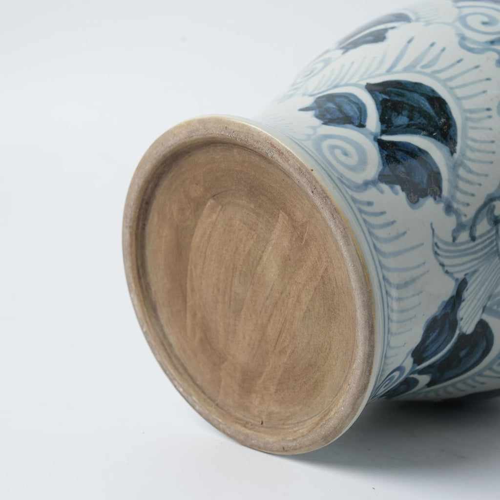 Handmade 41' Ceramic Ginger Jar w/Lid - Classic Chinese Style Porcelain Jar Tea Storage for Home Decor DecorativeTemple Jar Centerpiece Vintage Accent Antique Vase (Dark Blue)