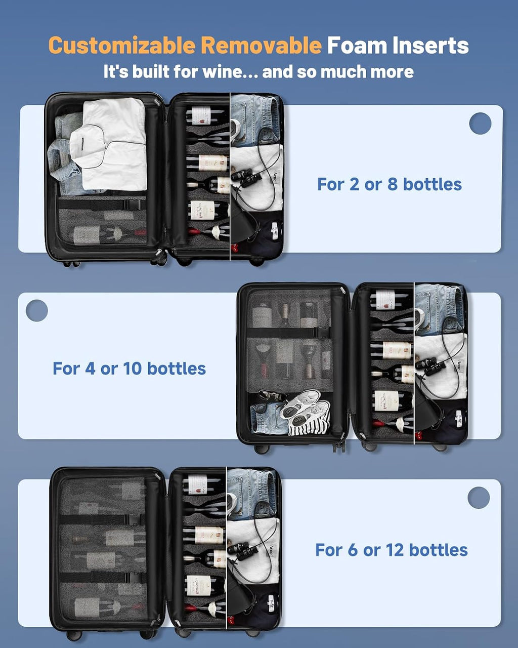 BRANTMAKER Wine Suitcase for Airplanes 12 Bottle, Wine Luggage for Airplane Travel with Removable Foam Insert and TSA Approved Lock, Hard PC Shell Travel Case with Hinomoto Double Wheels, Black