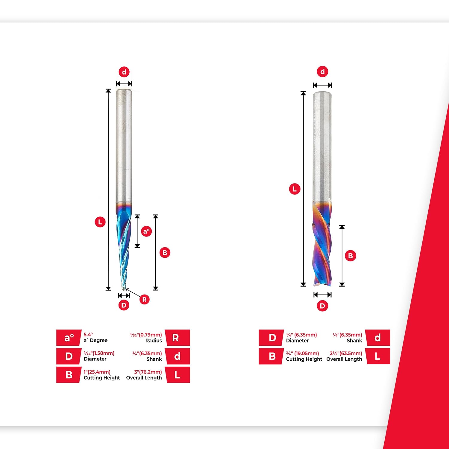 Amana Tool Spektra Coated Solid Carbide General Purpose CNC Spiral Plunge, V-Groove and Signmaking Router Bit Pack, AMS-270-K 4-Pc, 1/4 Inch Shank