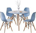 5-Piece Round Dining Table Set, Small 35.5' Kitchen Table Chairs Set of 4 Space Saving Furniture, Plastic Seats, Solid Wood Legs, for Living Room Apartment Office Home, Blue