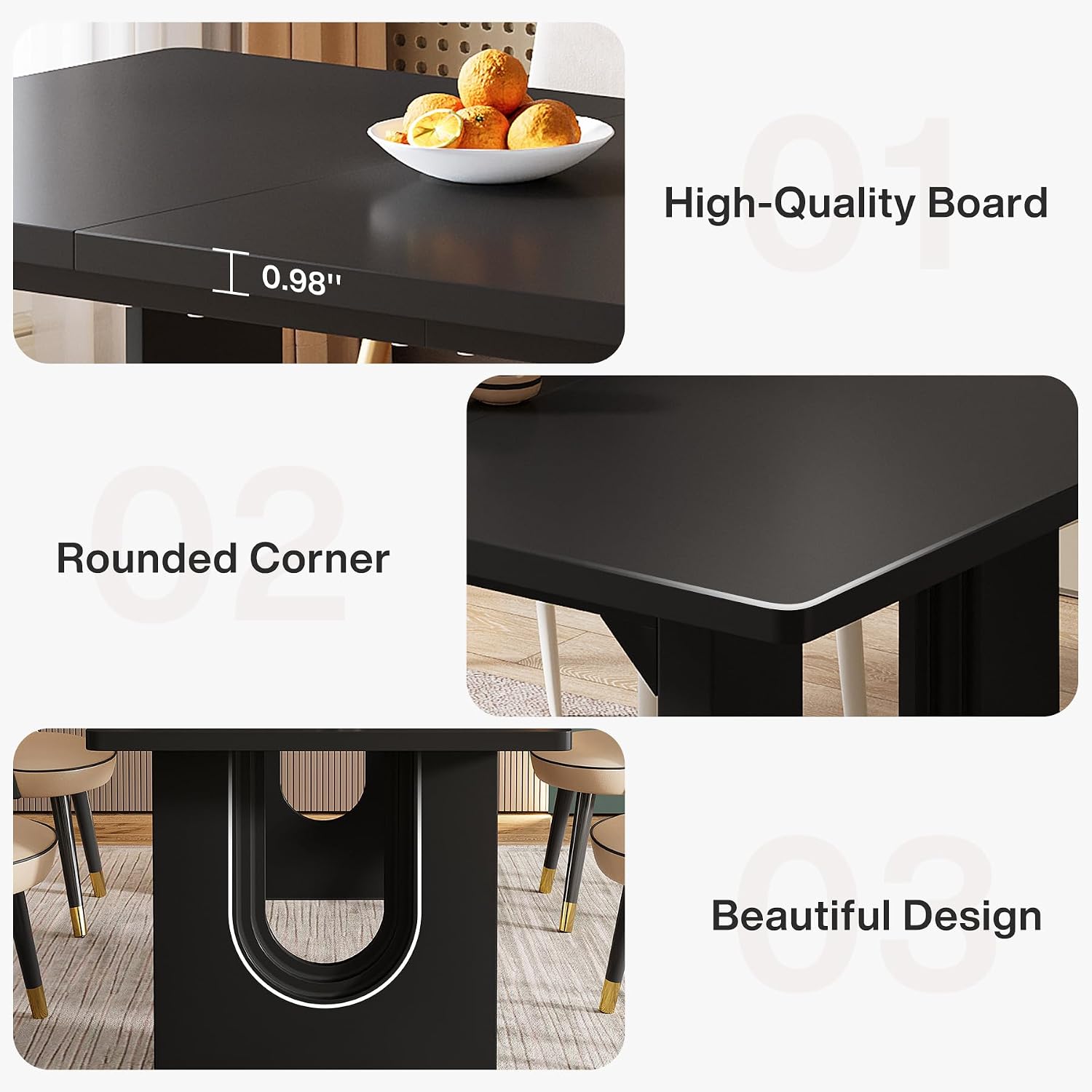 Tribesigns Modern Dining Table for 6 to 8 People, 70.9' Long Rectangular Kitchen Table with Spacious Tabletop and Sturdy Heavy Duty Legs for Dining Room, Black