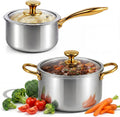 LemonRoad 2 Pieces Titanium Cookware Set, 7.68'' and 9.45'' Pots and Pans with Lids Triply Titanium No Coat Technology Safe for Oven, Induction and Cook Tops, Dishwasher Safe (Saucepans)