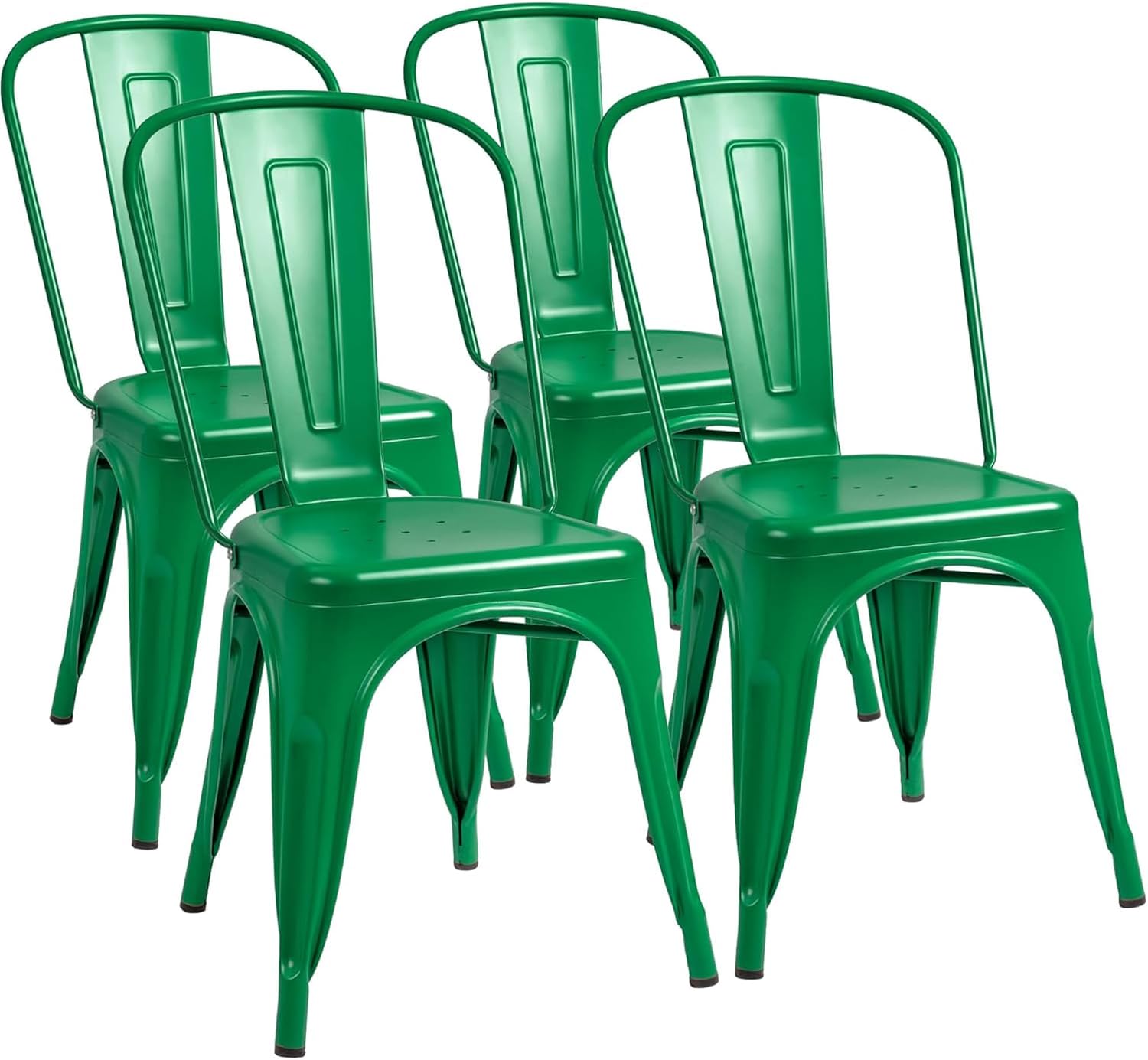 Furmax Metal Dining Chair Indoor Outdoor Use Stackable Classic Trattoria Chair Chic Dining Bistro Cafe Side Metal Chairs Set of 4 (Green)