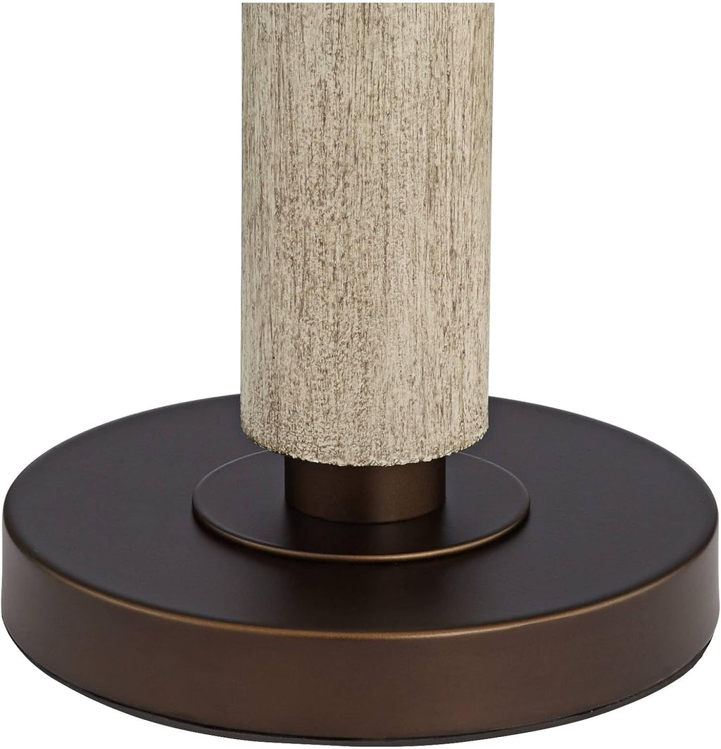 Franklin Iron Works Hugo 28 1/2' Tall Mid Century Modern Natural Cottage End Table Lamps Set of 2 USB Port Pull Chain White-Washed Wood Finish Oatmeal Shade Living Room Charging Bedroom Bedside
