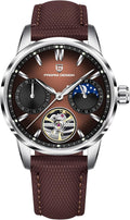 Pagani Design Luxury Men's Automatic Watch Skeleton Tourbillon Moon Phase Stainless Steel 100m Waterproof Leather Strap Men's Mechanical Watch
