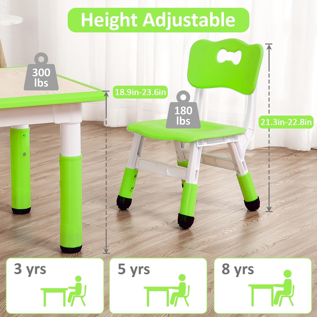 GarveeHome Kids Table and Chairs Set, Height Adjustable Desk for Ages 2-10,Arts & Crafts Table,Graffiti Desktop, Non-Slip Legs, Max 300lbs, Children Multi-Activity Table for Classrooms,Daycares,Home
