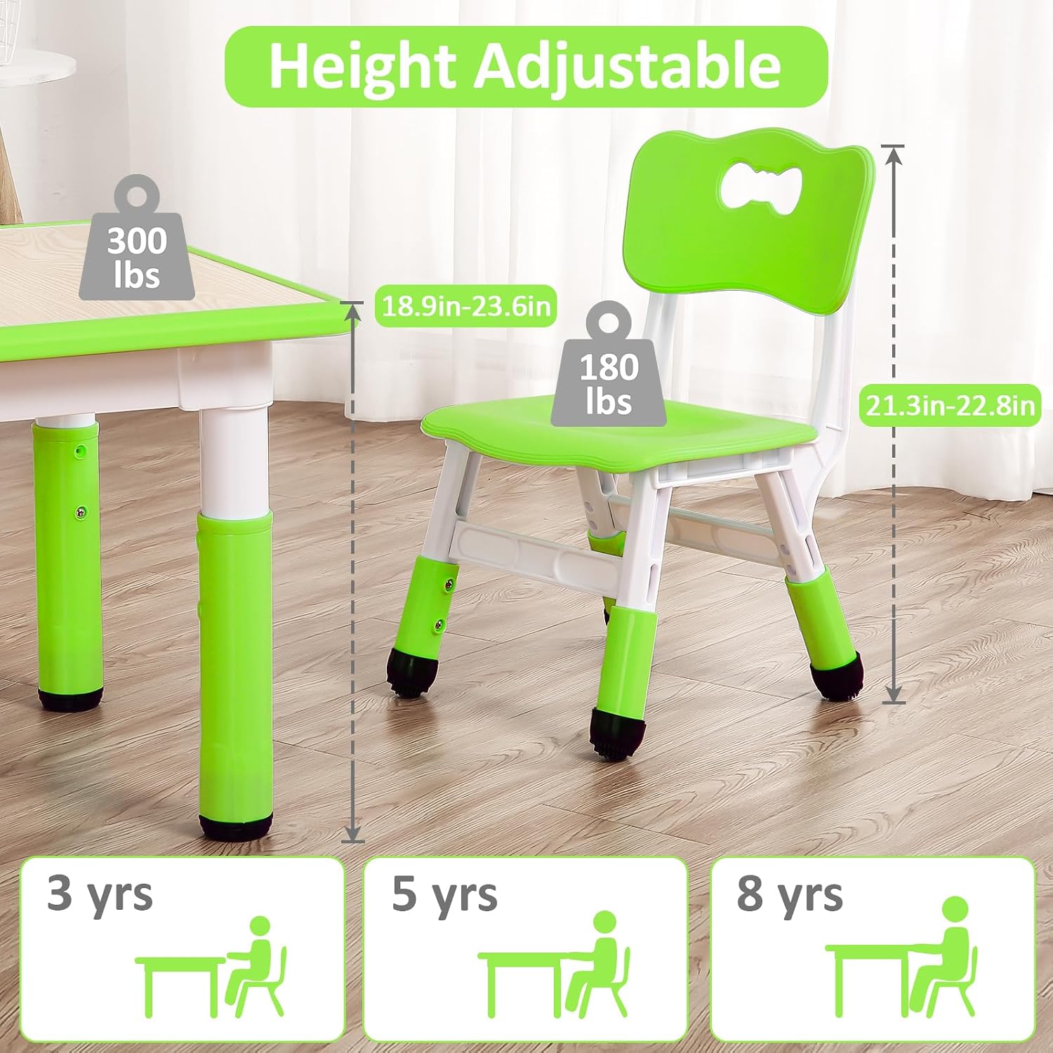 GarveeHome Kids Table and Chairs Set, Height Adjustable Desk for Ages 2-10,Arts & Crafts Table,Graffiti Desktop, Non-Slip Legs, Max 300lbs, Children Multi-Activity Table for Classrooms,Daycares,Home