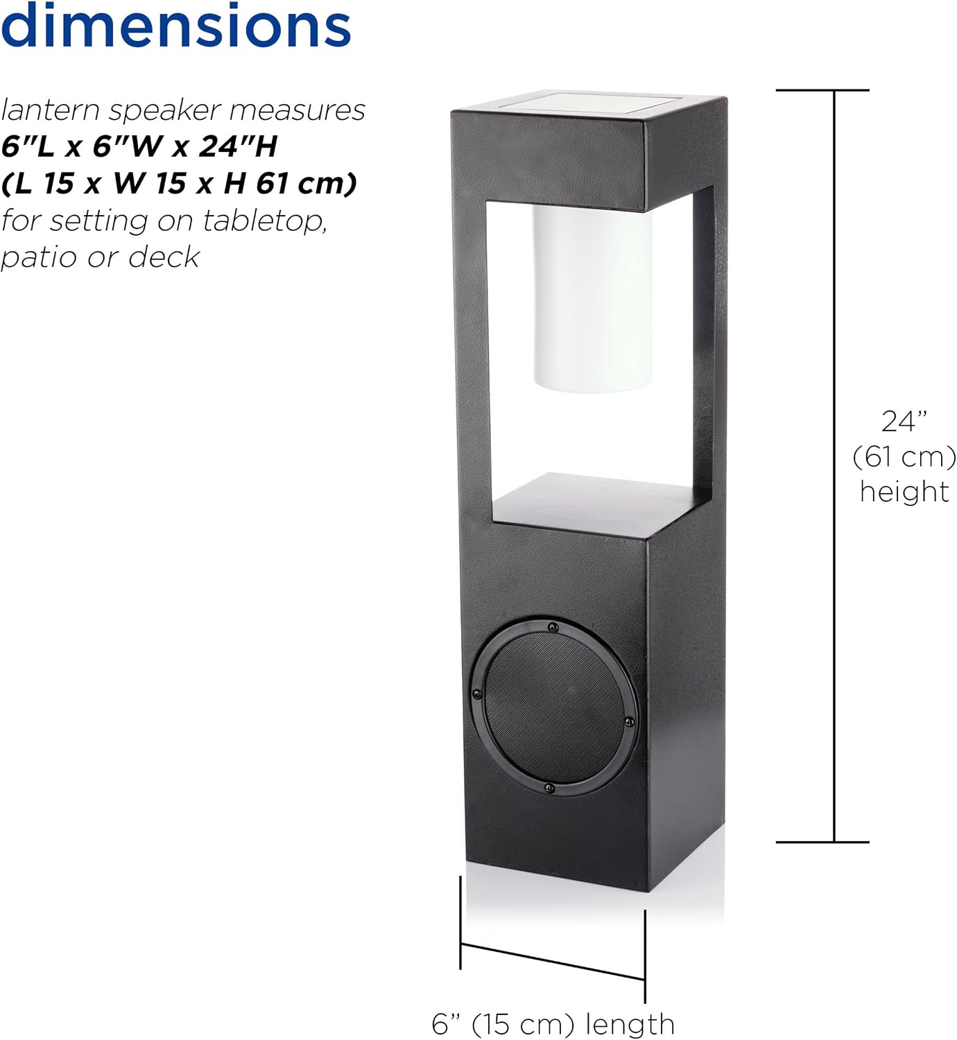 Alpine Corporation Outdoor Solar Metal Bluetooth 5.0 Speaker Plays 50 Foot Sound Range with Ground Stake and LED Lights, 24' H, Black