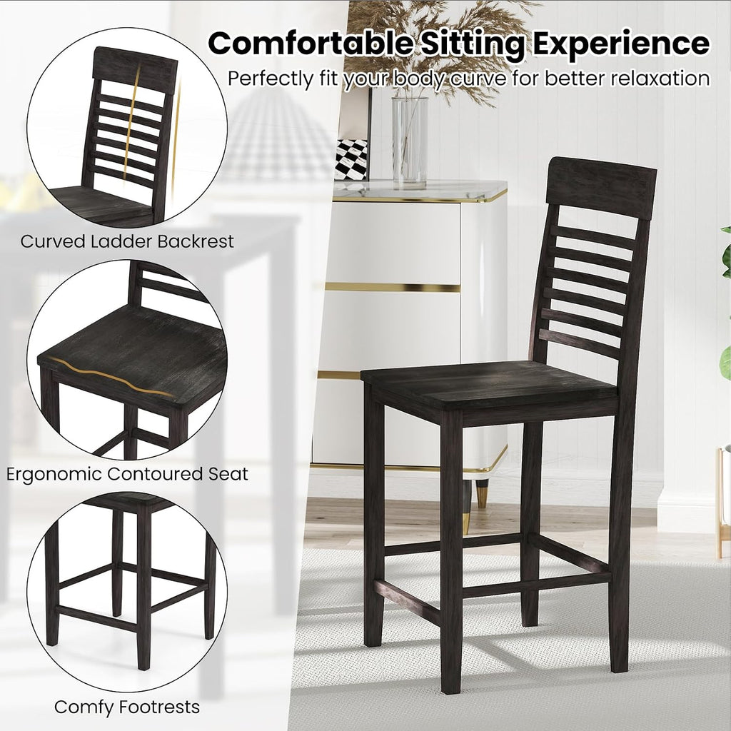 Giantex 5-Piece Dining Table Set for 4, Counter-Height Square Kitchen Table and Chairs Set with Rubber Wood Frame, Curved Back, Footrest, Bar Table Set for Small Place Dinette Breakfast Nook