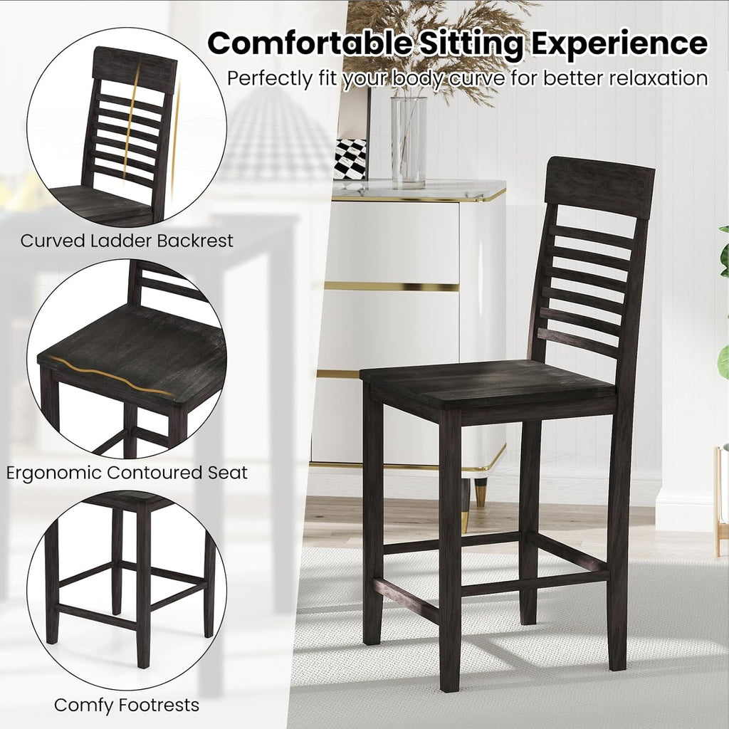 Giantex 3-Piece Dining Table Set for 2, Counter-Height Square Kitchen Table and Chairs Set with Rubber Wood Frame, Curved Back, Footrest, Bar Table Set for Small Place Dinette Breakfast Nook