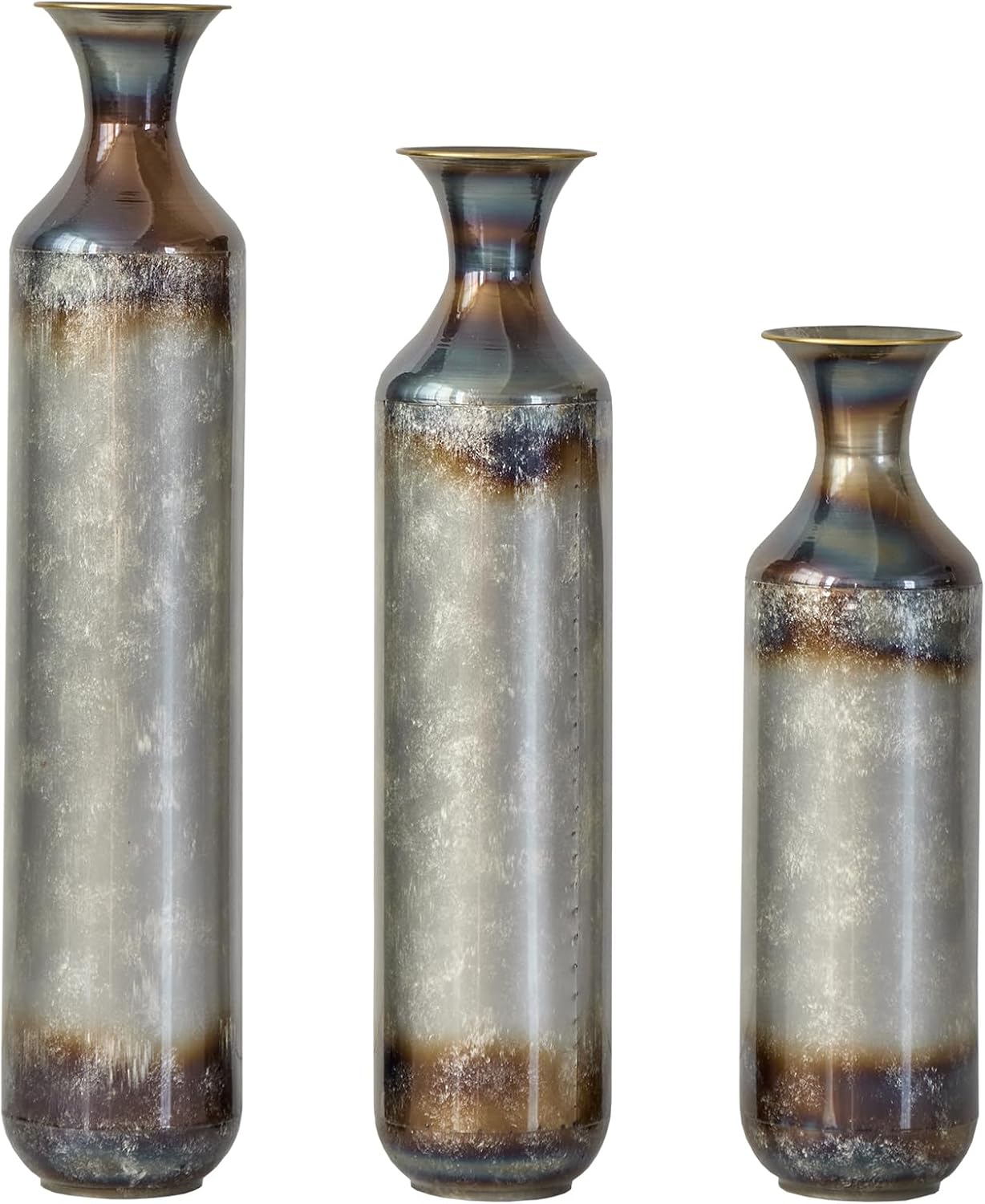 Floor Metal Decorated Vases Set of 3 for Gorgeous Home Decoration Large Glazed Metal Vases (Gold+Metal)