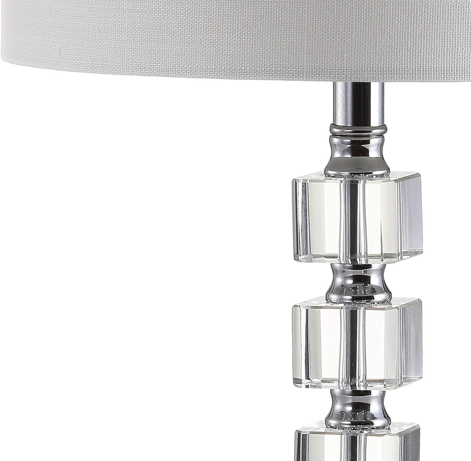 JONATHAN Y 22' Clear Crystal and Chrome Stacked Cube Table Lamp Set of 2, Glam Contemporary Nightstand Lamps with White Linen Drum Shade, LED Bulbs Included JYL5040A-SET2