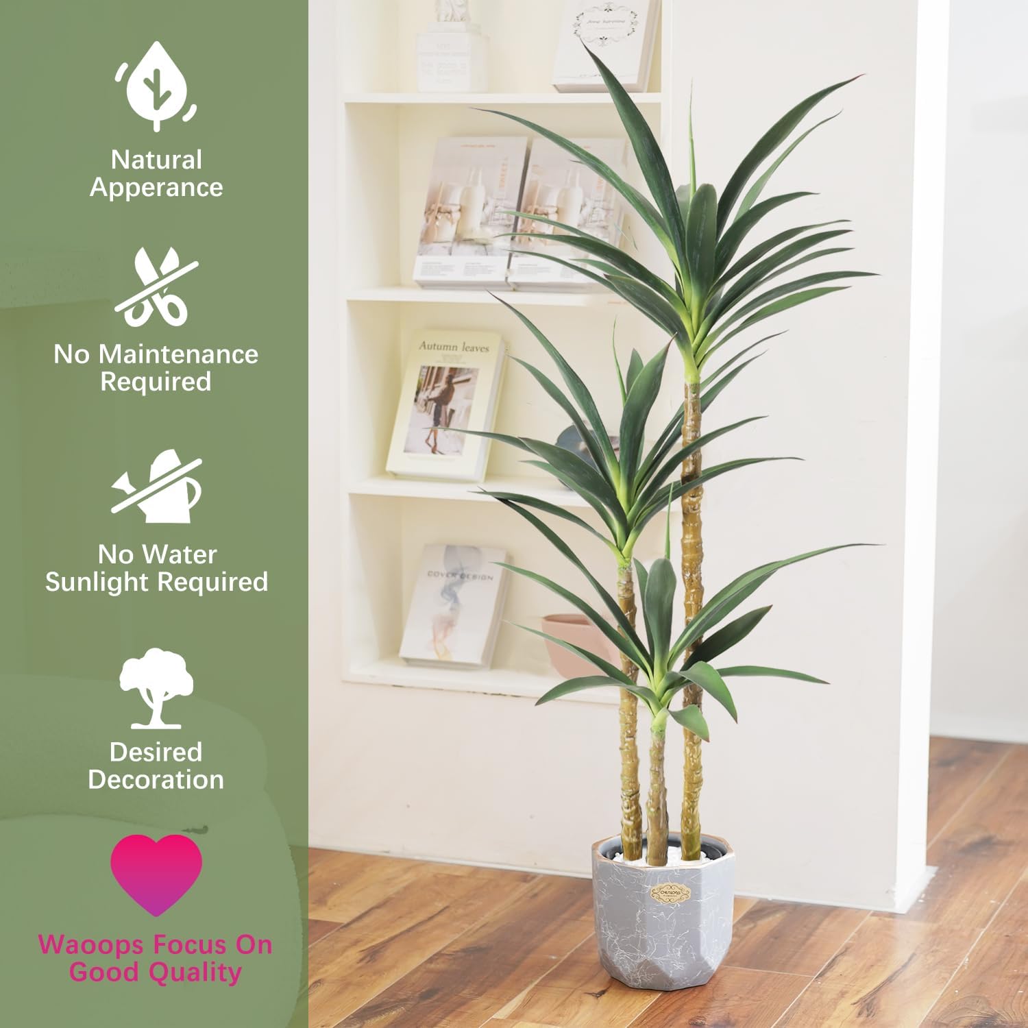 Waoops Artificial Tree 4.7Ft Faux Agave Plant with 3 Heads in Plastic Pot Fake Tree for Home Decor Indoor or Outdoor Office Decoration Housewarming Gift (4.7 Feet-2 Pack)