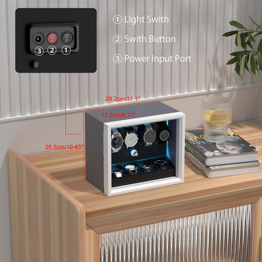 XTELARY Lockable Automatic Watch Winder - 4/6/8/12 Watch Storage, 4 Rotation Modes, Quiet Motor, Backlight