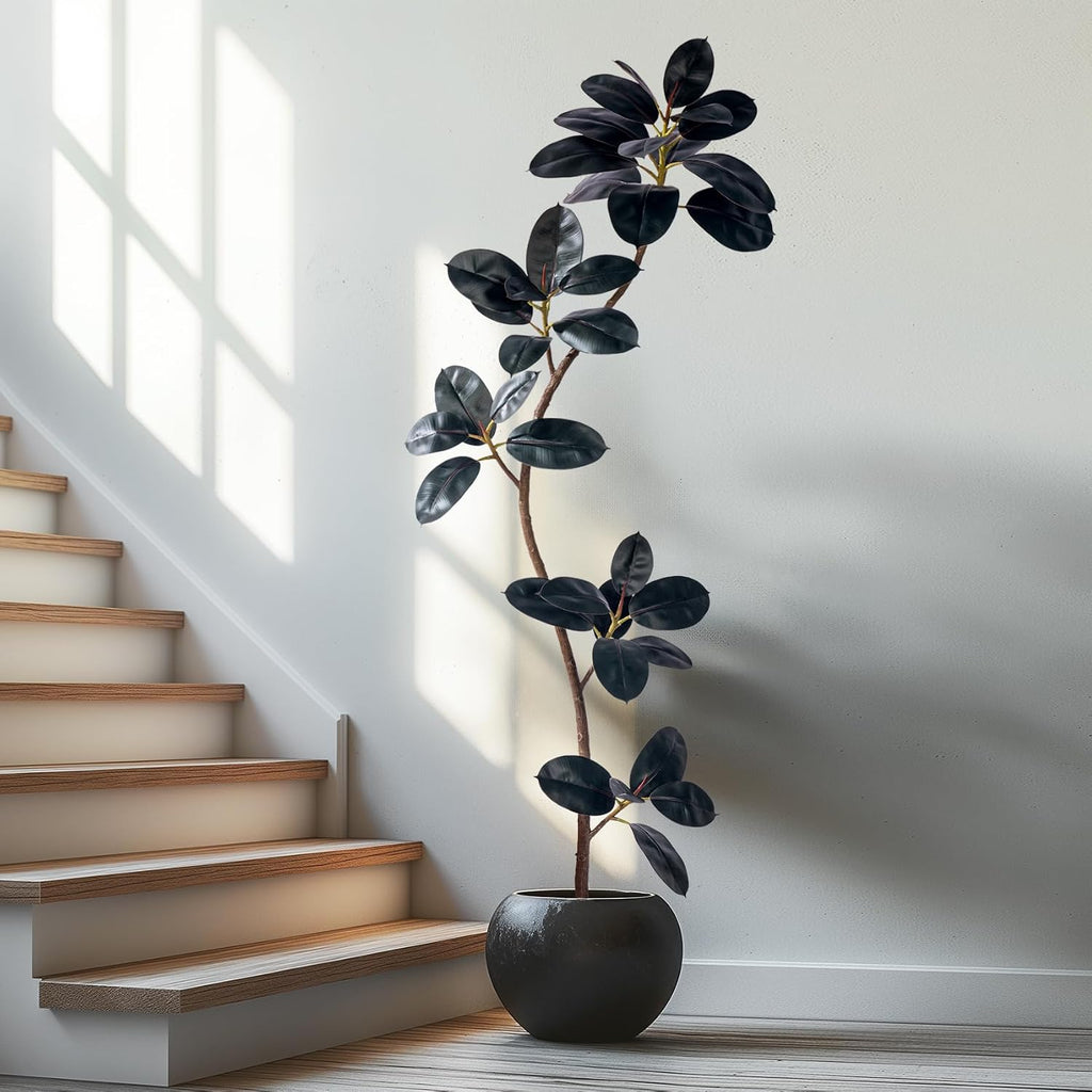 Bailikang 6ft Artificial Rubber Tree Faux Plants Indoor Faux Floor Artificial Trees Indoor,Fake Plant Fake Tropical Plants,Large Floor,Real Touch Rubber Tree for Home Decor