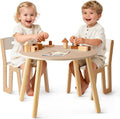 ROBOTIME Wooden Kids Table and Chairs, Adjustable Height Toddler Table and Chair Set, Round Kids Desk and Chair Set for Ages 3+, Sturdy Design, Easy to Clean, Perfect for Study, Playroom & Mealtime