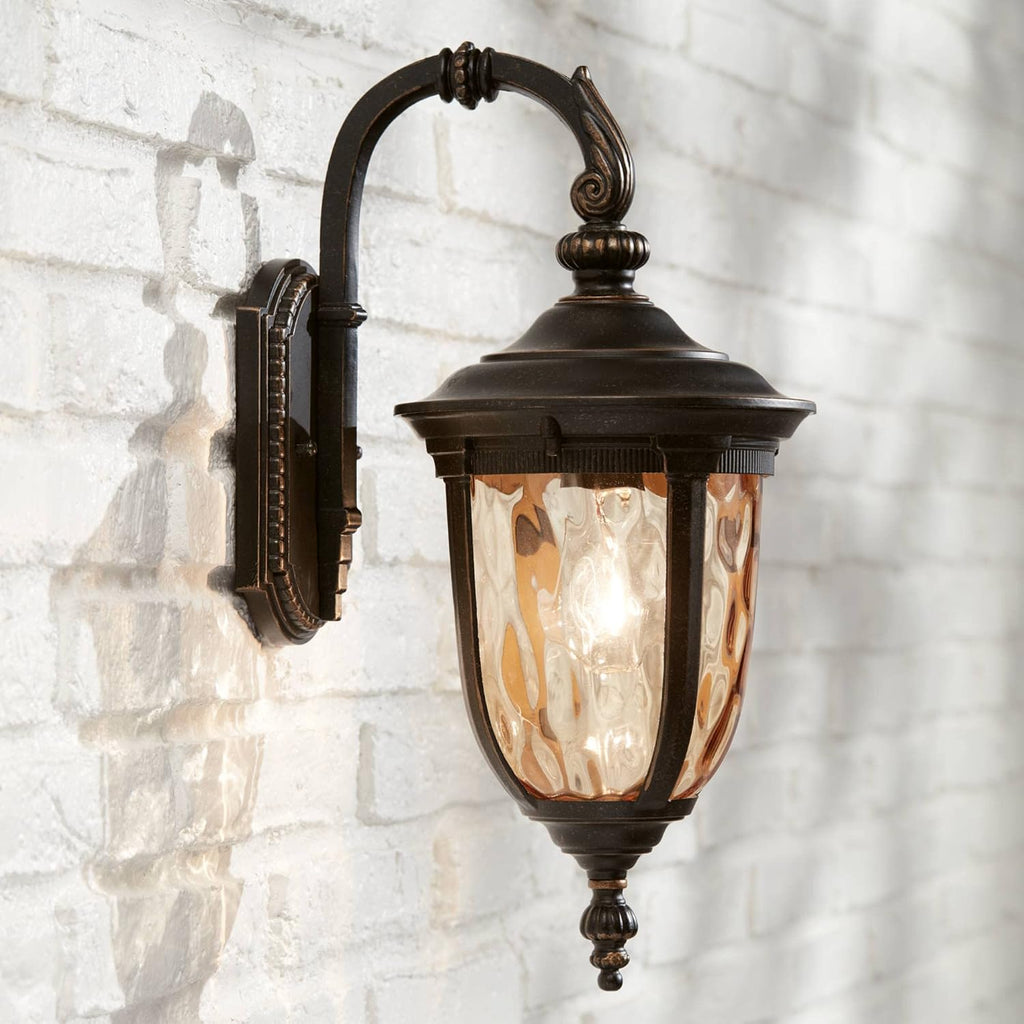 John Timberland Bellagio Rustic Downbridge Outdoor Wall Light Fixtures Set of 2 Veranda Bronze 16 1/2' Champagne Hammered Glass for Post Exterior Barn Deck House Porch Yard Patio Outside Garage