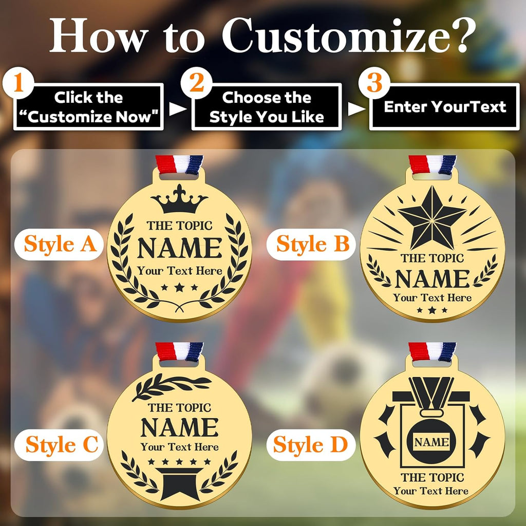Custom Medals for Awards, Personalized Engraved Medals Bulk with Name Text, 1st 2nd 3rd Place Medal for School Family Sports Event Celebration Souvenirs, Competition Trophy Medal for Kids Adults