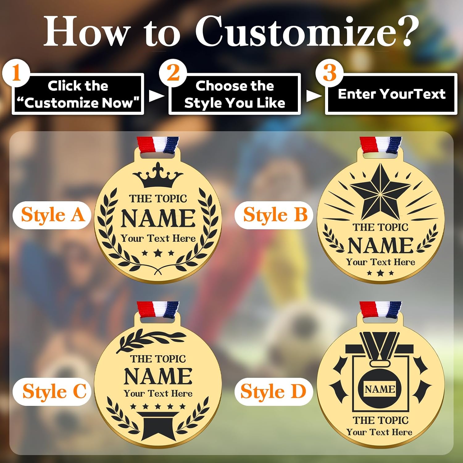 Custom Medals for Awards, Personalized Engraved Medals Bulk with Name Text, 1st 2nd 3rd Place Medal for School Family Sports Event Celebration Souvenirs, Competition Trophy Medal for Kids Adults