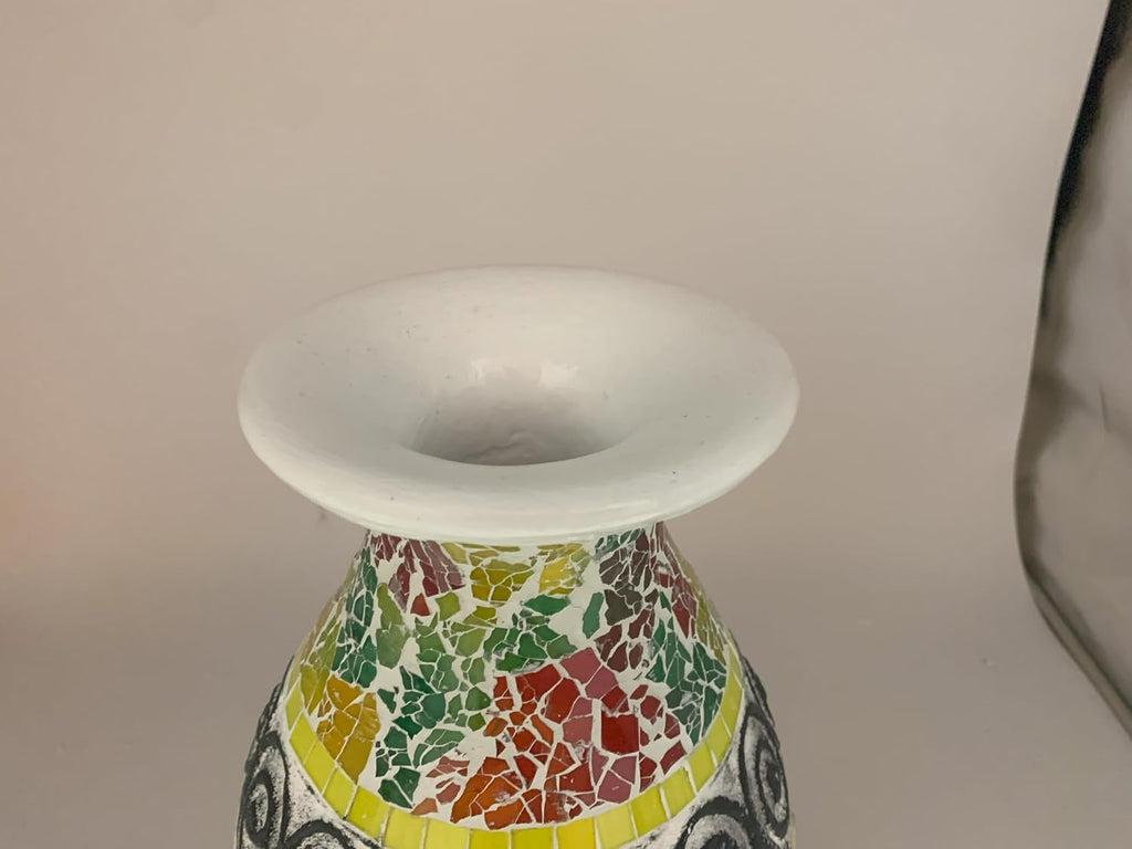 Floor Vase, 18 Inch Mosaic Vase – Tall Cylinder Made of Terracotta with Red and Green Multicolored Glass Mosaic Pieces – Handcrafted Decorative Home Décor Accent Piece for Bedroom, Living Room