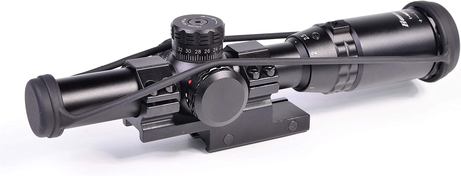 Hammers 1-4x20 Lightweight Compact Short Rifle Scope w/Illuminated Etched Glass Circle Reticle Finger Adjustable Lockable External Turret Screws Speed Throw Lever Offset Scope Mount 1inch Tube