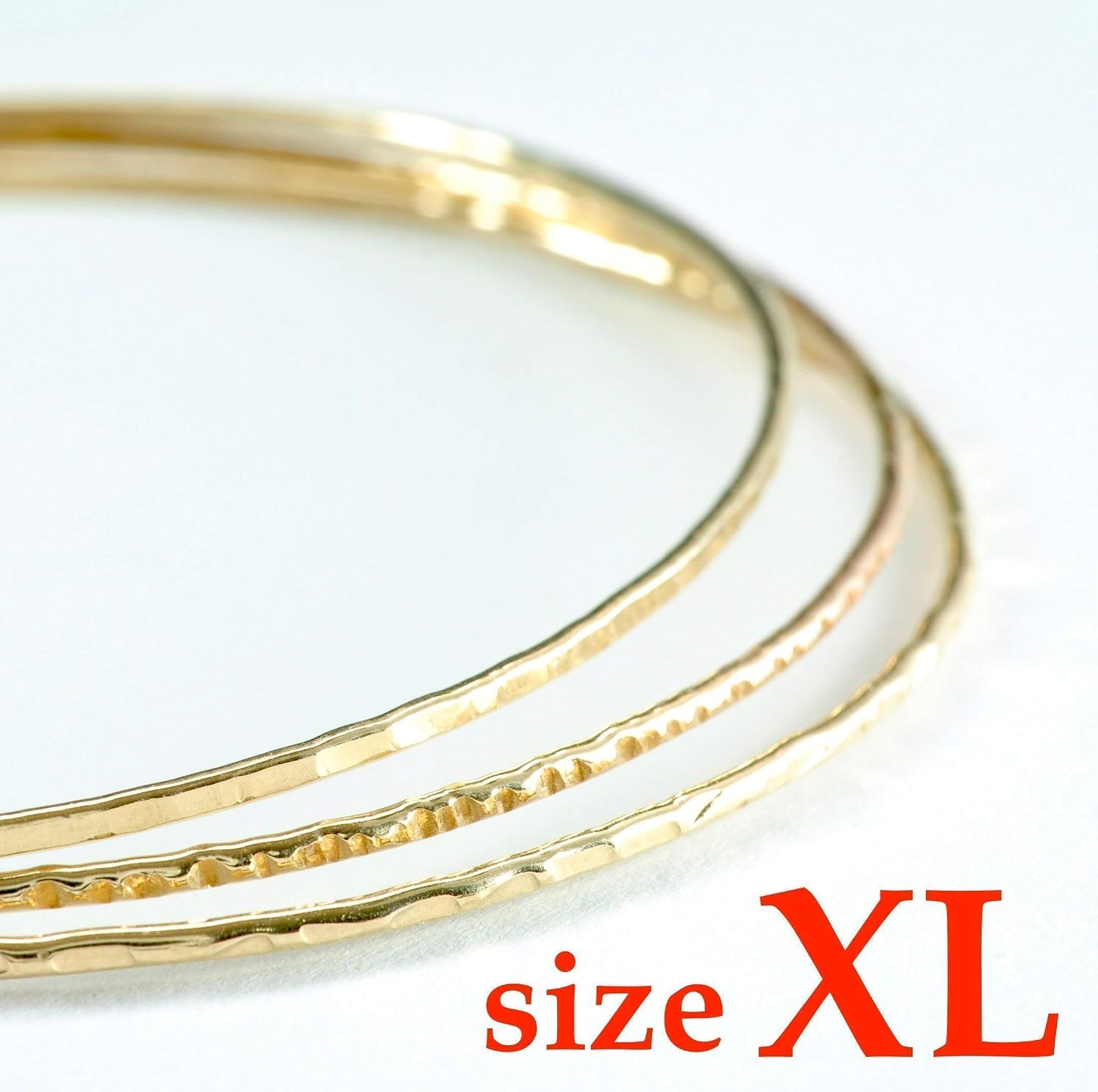 14k gold filled Bangles hammered slip on set of 3 textures, Mu-Yin Jewelry Handmade in USA
