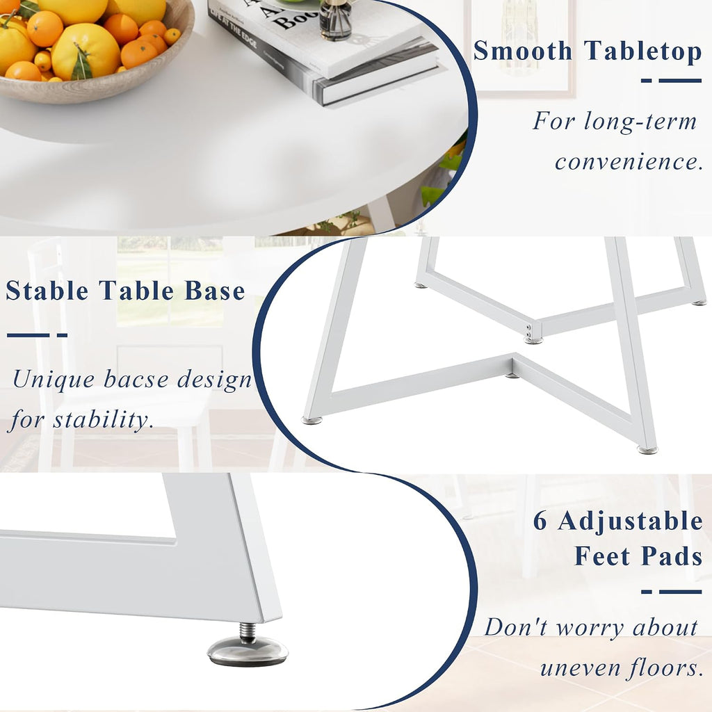 VECELO Small Round Dining Table Set for 2, Wood Tabletop with Strong Metal Frame, Modern Dinette with Chairs for Kitchen, Breakfast Nook Living Room, Pure White