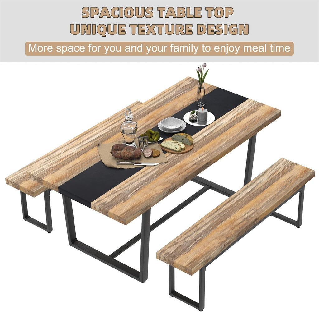 STHOUYN 71' 6ft Large Dinner Table for 6 8 Seat Dining Room Table, Rectangular Farmhouse Modern Kitchen Long Black & Brown Industrial Conference (Brown)