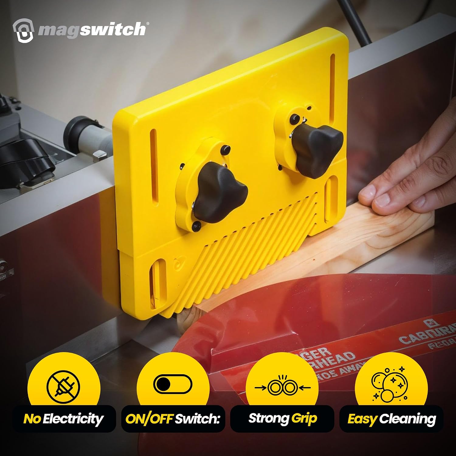 Magswitch Woodworking Tools Starter Kit and Accessories, with Featherboard, Mounting Push Block, and Welding Magnetic Base Clamp Holder for Table Saw Jig, Router Table, Jointer and Band Saw, Yellow
