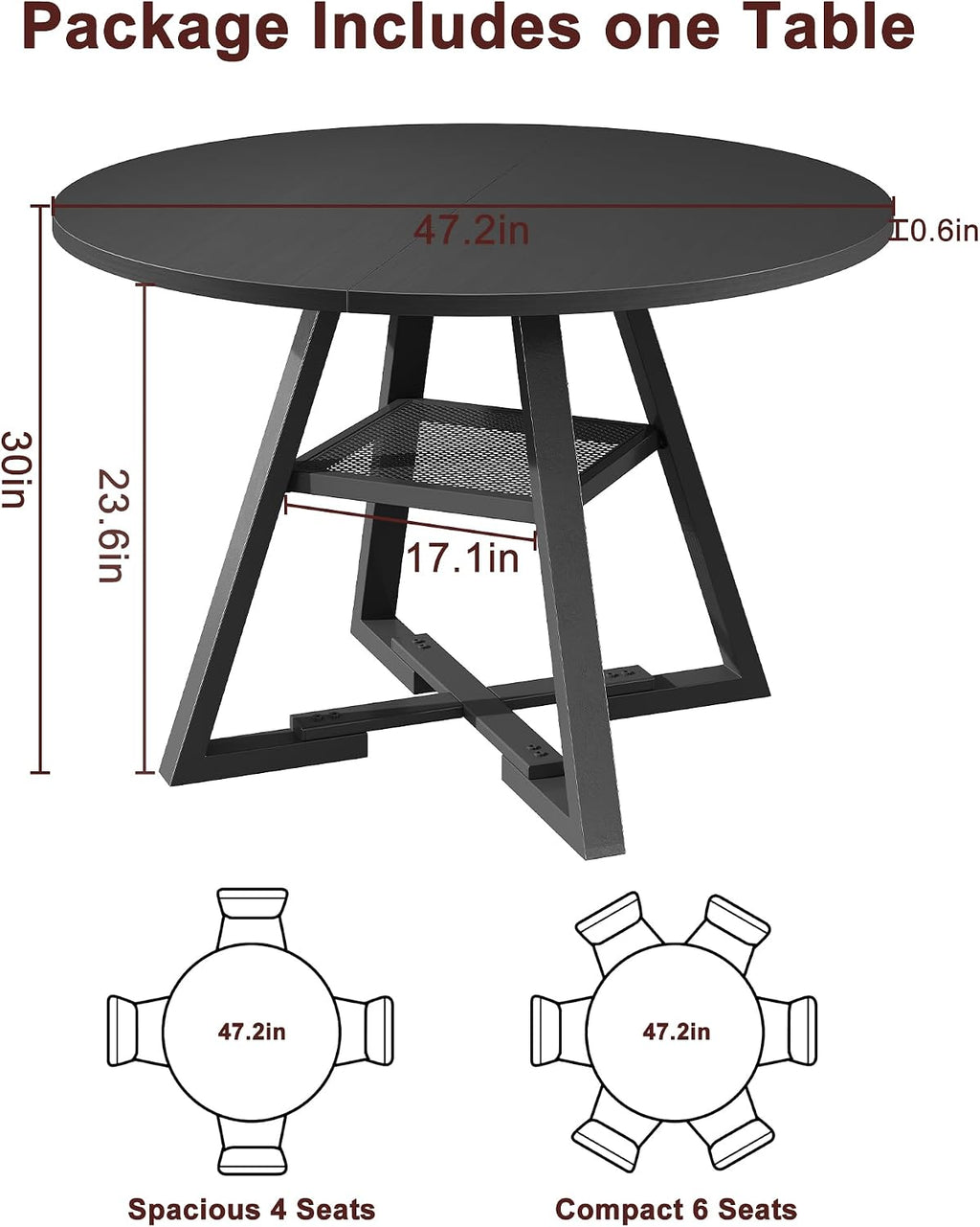 Jocoevol Round Dining Table for 4,Kitchen Dining Room Circle Dinner Pedestal Table,Space Saving Wood Kitchen & Dining Room Furniture (Black, 47In)