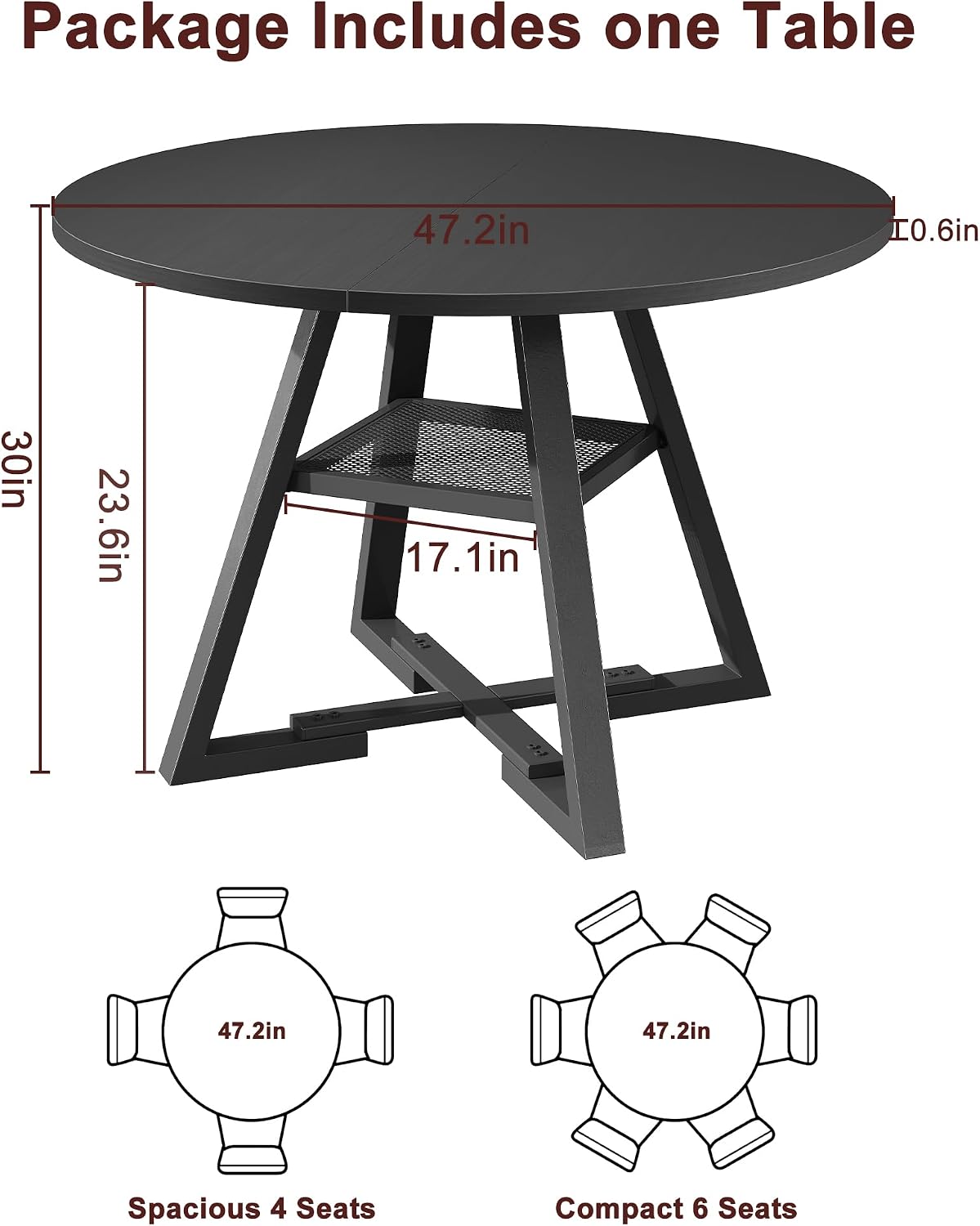 Jocoevol Round Dining Table for 4,Kitchen Dining Room Circle Dinner Pedestal Table,Space Saving Wood Kitchen & Dining Room Furniture (Black, 47In)