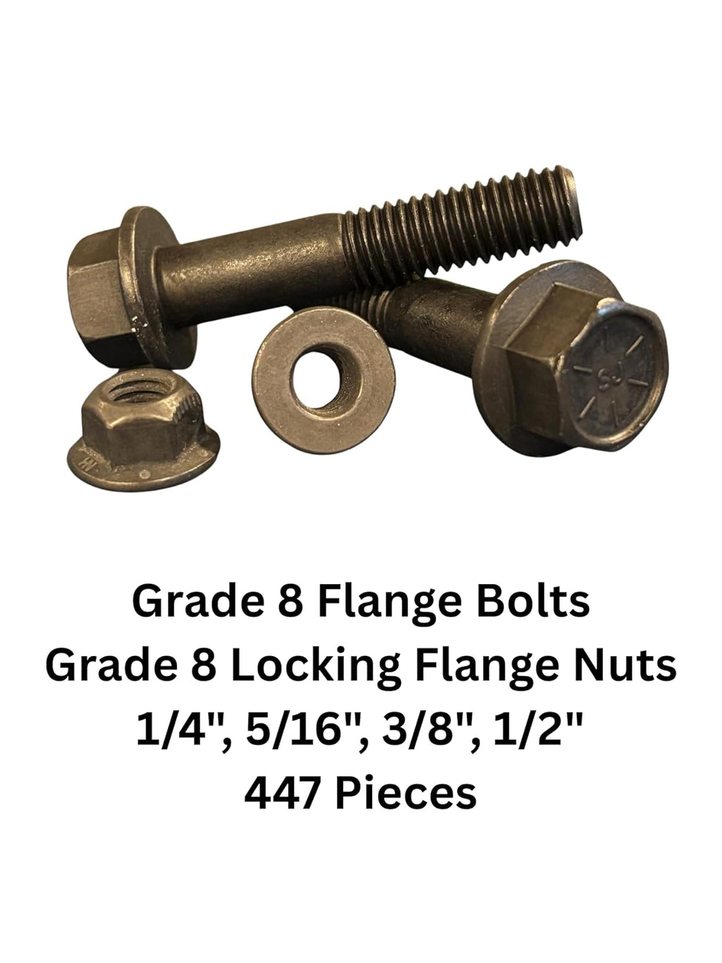 Grade 8 Hex Cap Flange Frame Bolt Zinc Phos & Oil & Locking Flange Nuts Assortment Kit - 447 Pieces
