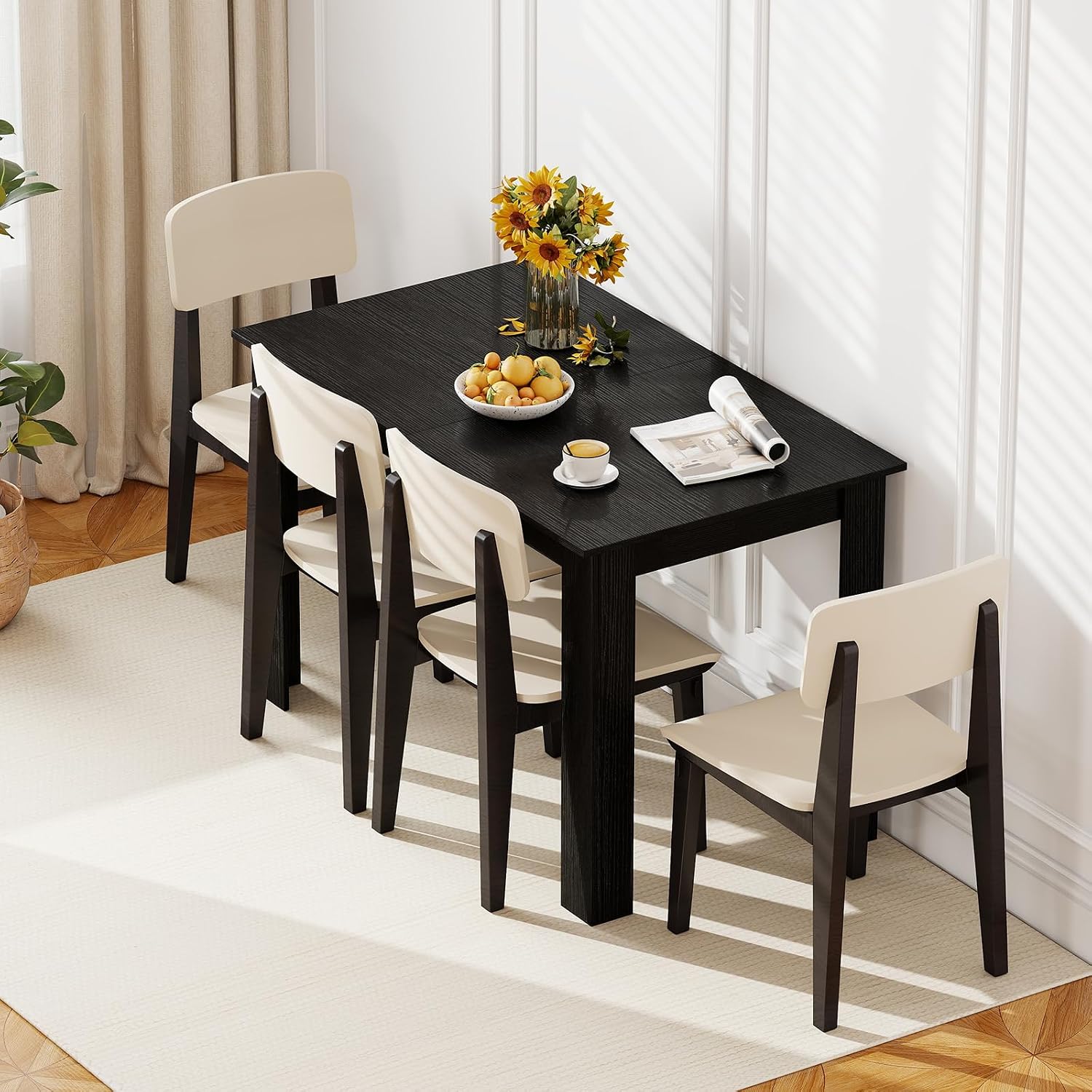 Giantex Extendable Dining Table for 4/6/8, 47'-62' Farmhouse Kitchen Table, Space-Saving Transformer Table for Dinette, Home Office, Living Room, Small Space (Black)