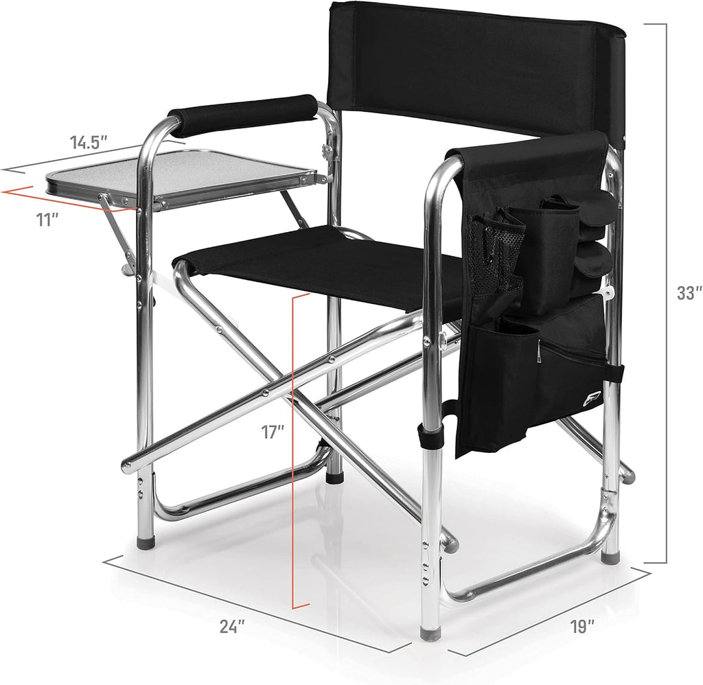 PICNIC TIME NCAA Alabama Crimson Tide Sports Chair with Side Table, Beach Chair, Camp Chair for Adults, (Black)