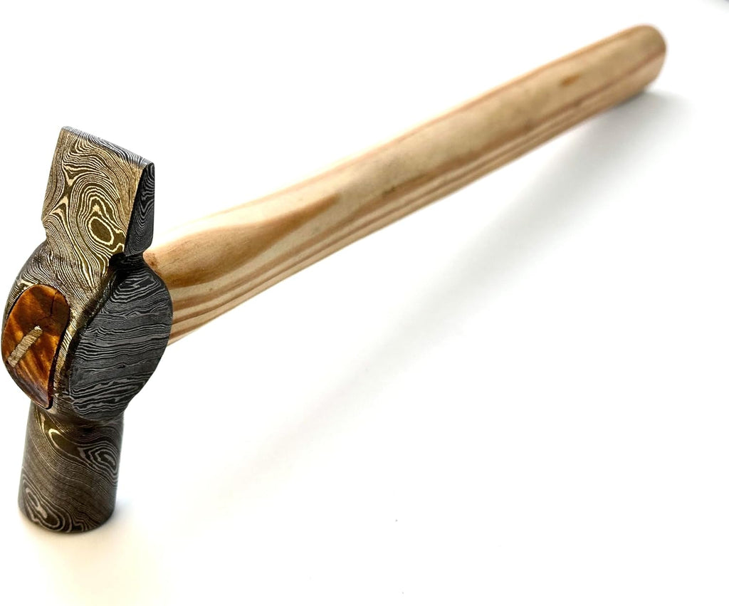 Handmade Cross Peen Hammer | HandForged Damascus Steel | Heat Treated | Wood Working | Ash Wood Handle | 9.8 oz | German Style