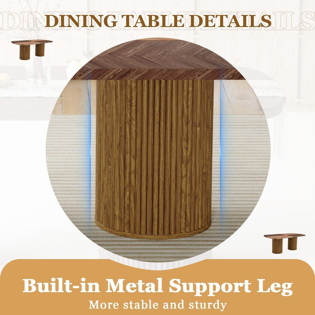 78.7' Extra Long Dining Table for 6-10 People, Farmhouse Kitchen Table with Cylindrical Fluted Bases, Modern Rectangular Dining Table for Dining Room, Kitchen, Living Room