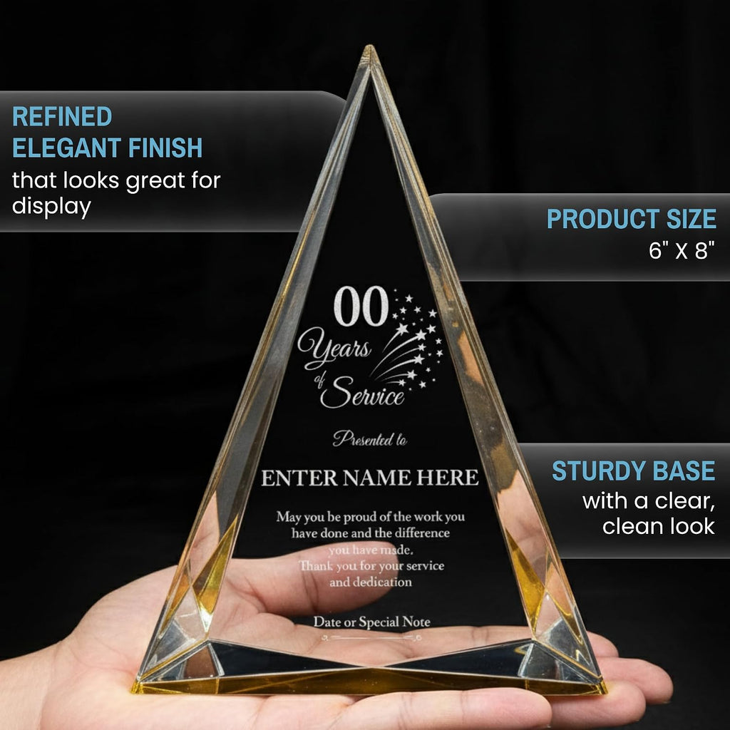 Personalized Acrylic Retirement Gifts For Men and Women, Laser Engraved Custom Trophy for Service Recognition, Years Of Service Retirement Trophy Award for Boss, Employee, Teacher (Gold Pinnacle)
