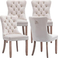 ODUSE-DAILY Beige Velvet Dining Chairs Set of 4, Kitchen & Dining Room Chairs, Fabric Tufted Dinning, Velvet Upholstered, High Wing Back, Pull Ring, Wood Frame, Mid Century Modern, Sillas de Comedor