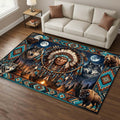 Southwestern Tribal Area Rug 5'x8' Native American Wolf Eagle Bear Buffalo Western Wildlife Carpet, Rustic Lodge Cabin Decor, Non Slip Washable Low Pile Rug for Living Room Bedroom