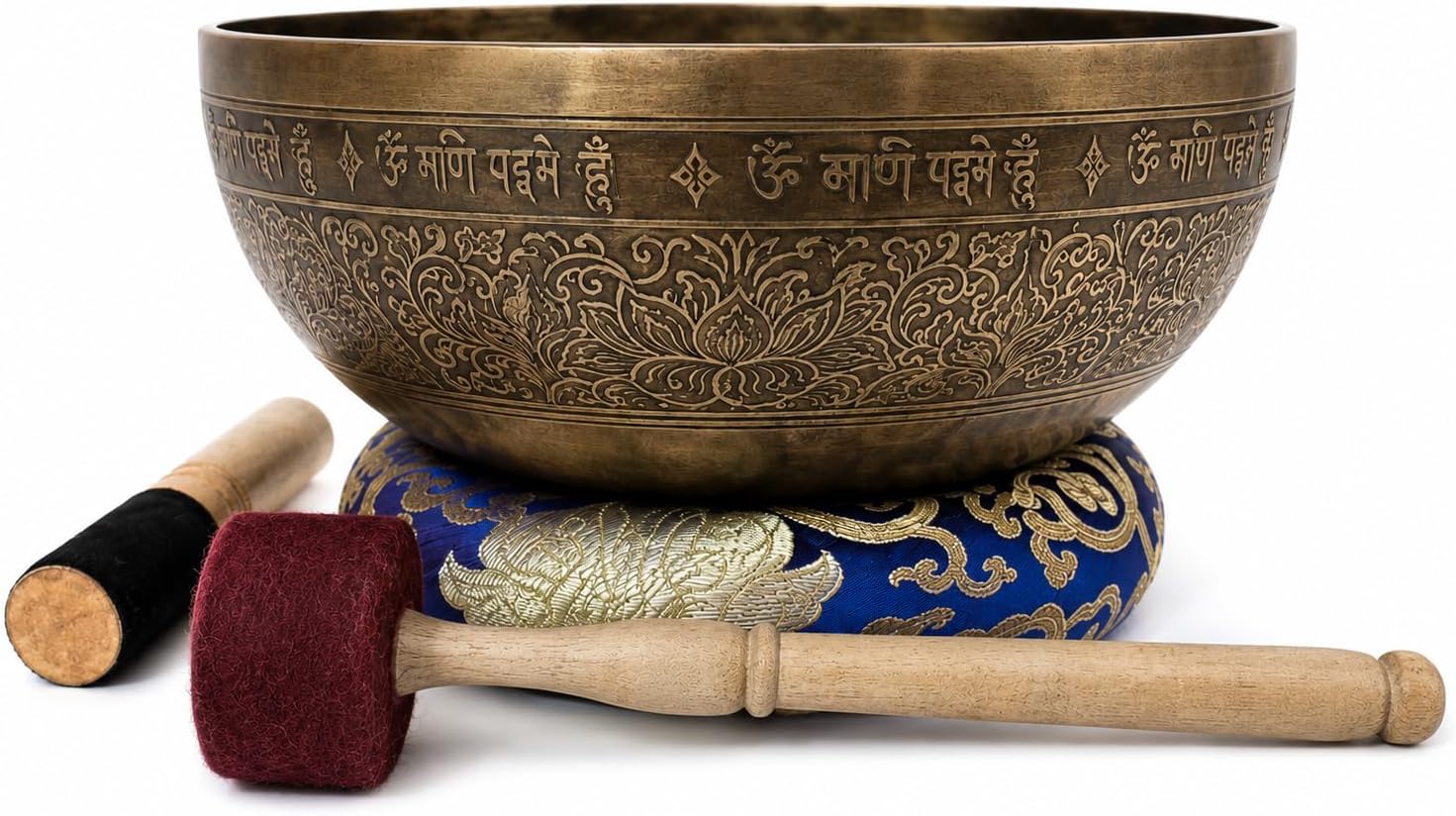 12' Om Mane Padme Hum Mantra Carved Singing Bowl for Meditation, Healing & Music Therapy - Tibetan Handmade Bowls