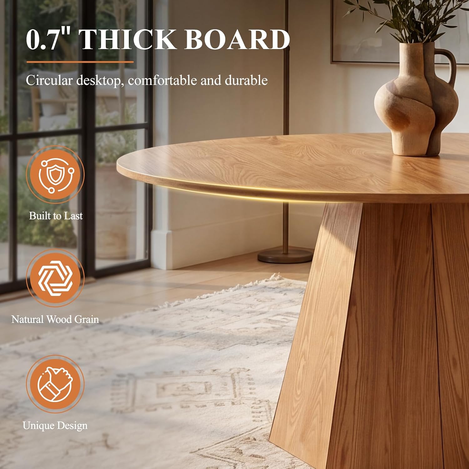BESTANO 59' Round Dining Table for 4-6 People, Kitchen Dining Room Table with Wooden Pedestal Base, Circle Dinner Pedestal Dining Table for Dining Room (Table Only), Brown