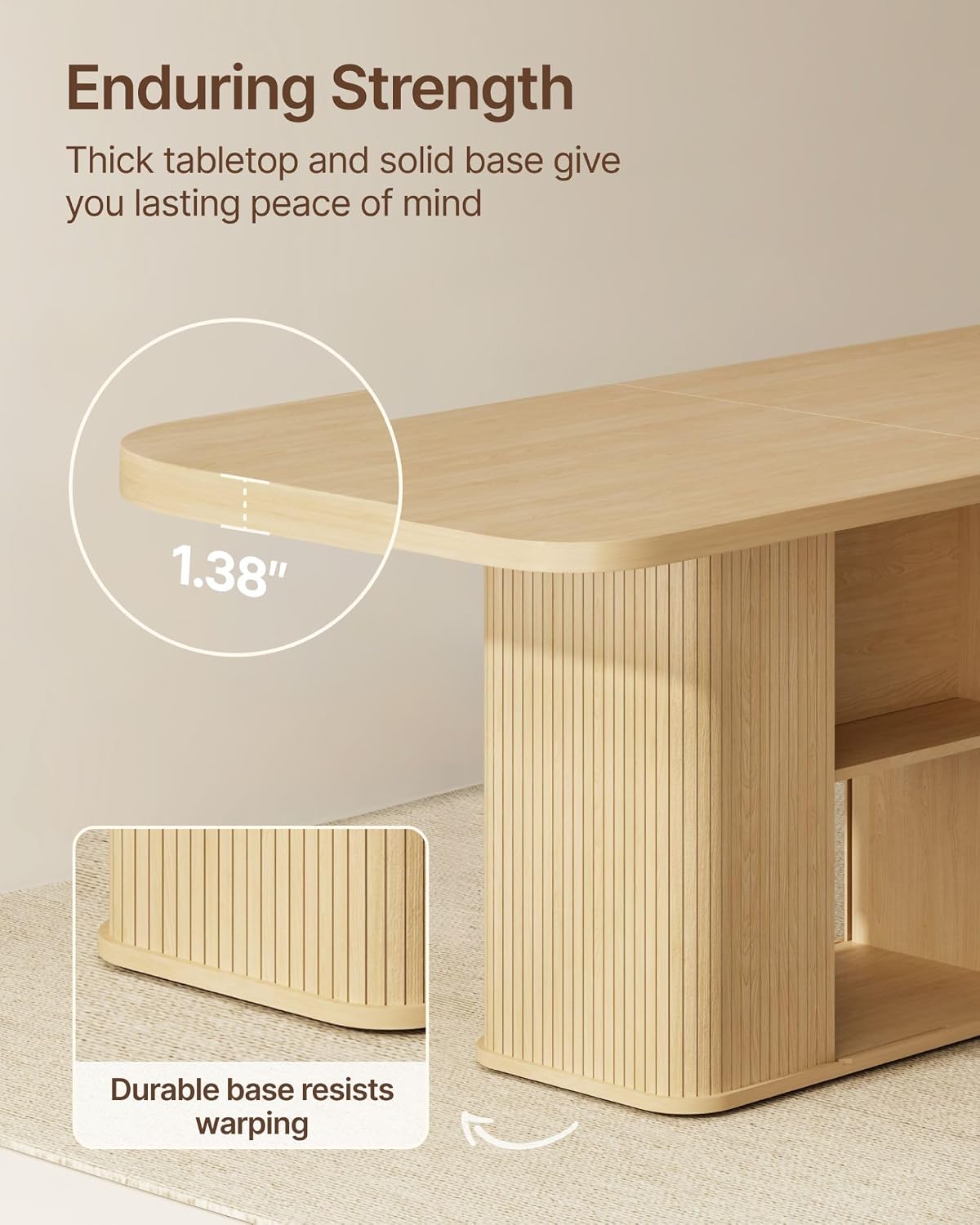 SUNCOZE Mid-Centur Dinner Tables for 4/6/8, 70.9' Rectangle Dining Room Table with Large Tabletop and Sliding Tambour Doors, Fluted Dining Table 2-Layer Storage for Kitchen and Living Room, Wood