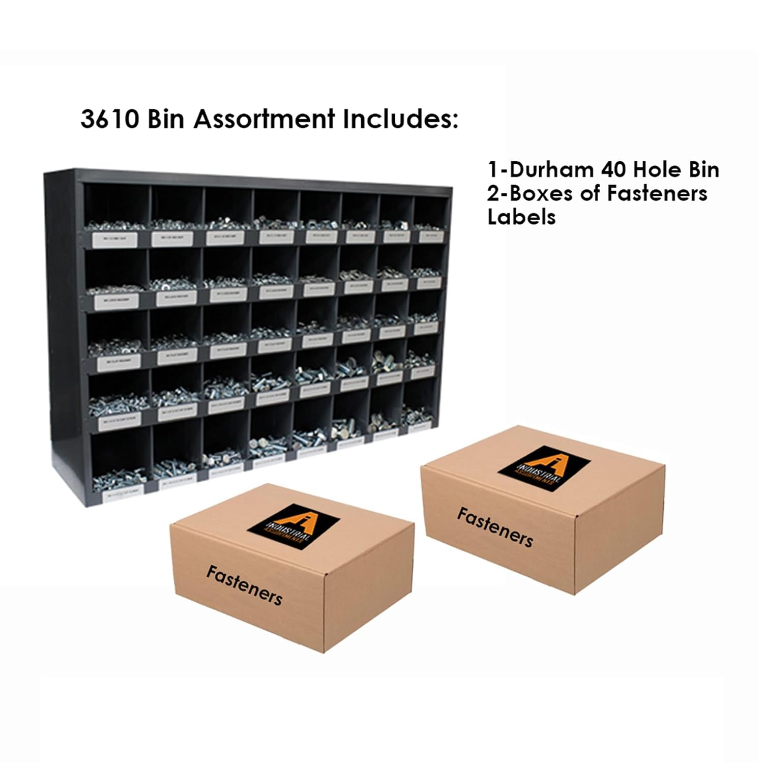 Titan Industrial Supply-3610 Piece Grade-5 Zinc Plated Bolt Nut and Washer Assortment Hex Head Cap Screws Flat and Lock Washers Hex Nuts with 40 Hole Bin 1/4-20 to 5/8-11